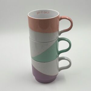 NWT Mainstays 3pc Stackable Mug Set - Kindness, Best Day, Get It Girl